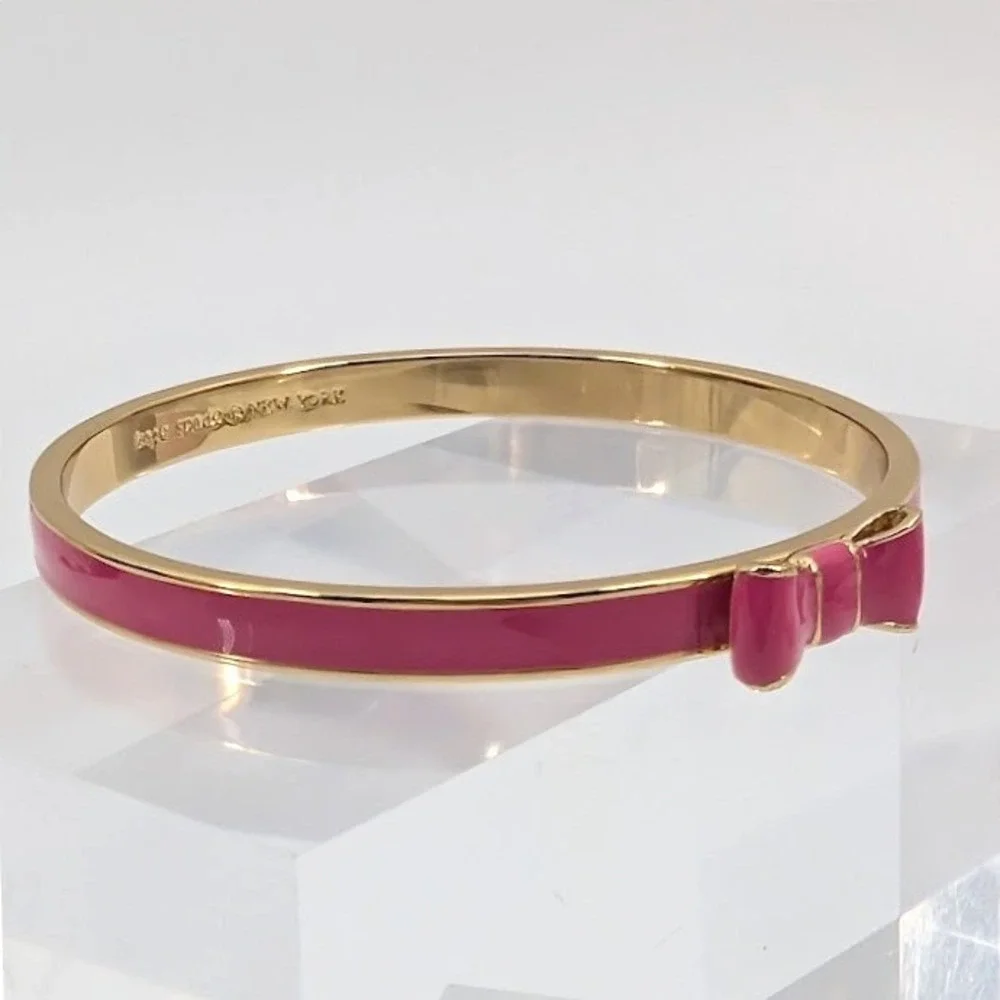 Kate Spade New York Pink Bow Bangle Bracelet Gold Tone 8" - Picture 9 of 11